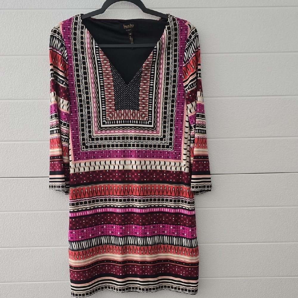 INC International Concepts Pink and Black Sheath Dress V-Neck 3/4 Sleeve